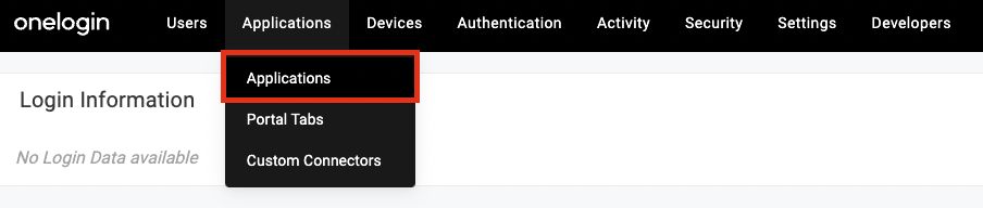 Select Applications from the OneLogin Administration page.